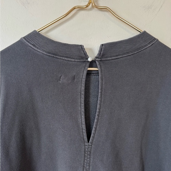 Aerie Big Chill Lace Bow Oversized Sweatshirt Coquette Washed Black and White L - Picture 9 of 10